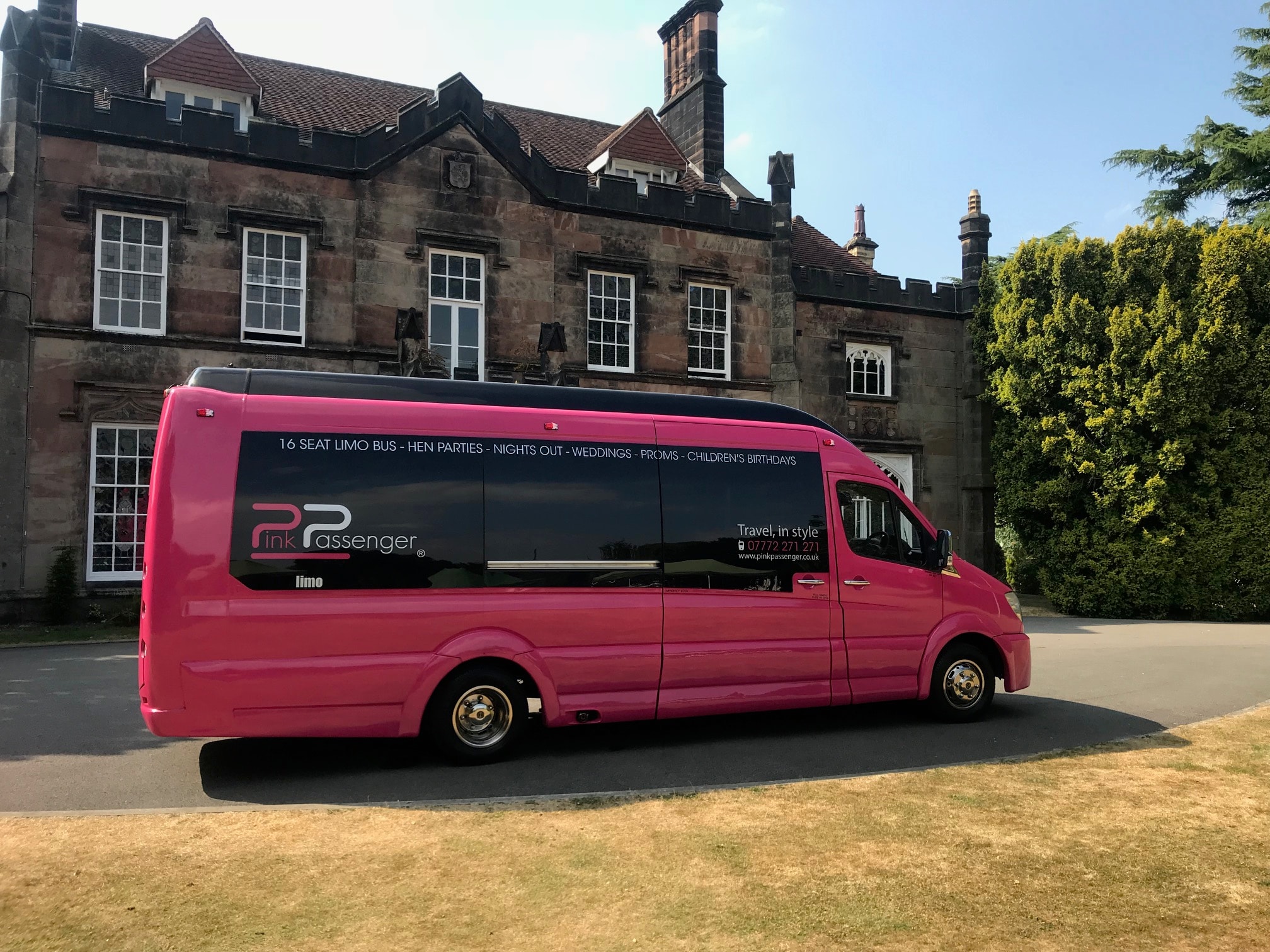 Pink 16 Seats Party Bus with LED Floor & Two Bars